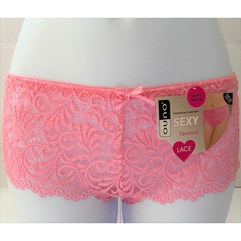 Boxer microfibre et dentelle rose